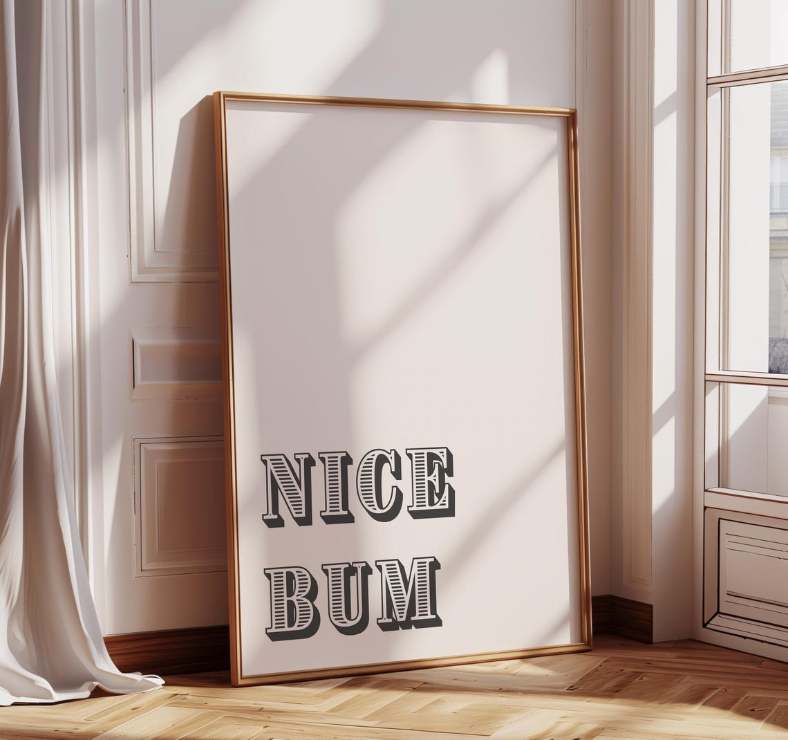 Nice Bum Funny Black Typography Bathroom Wall Decor Quote Poster