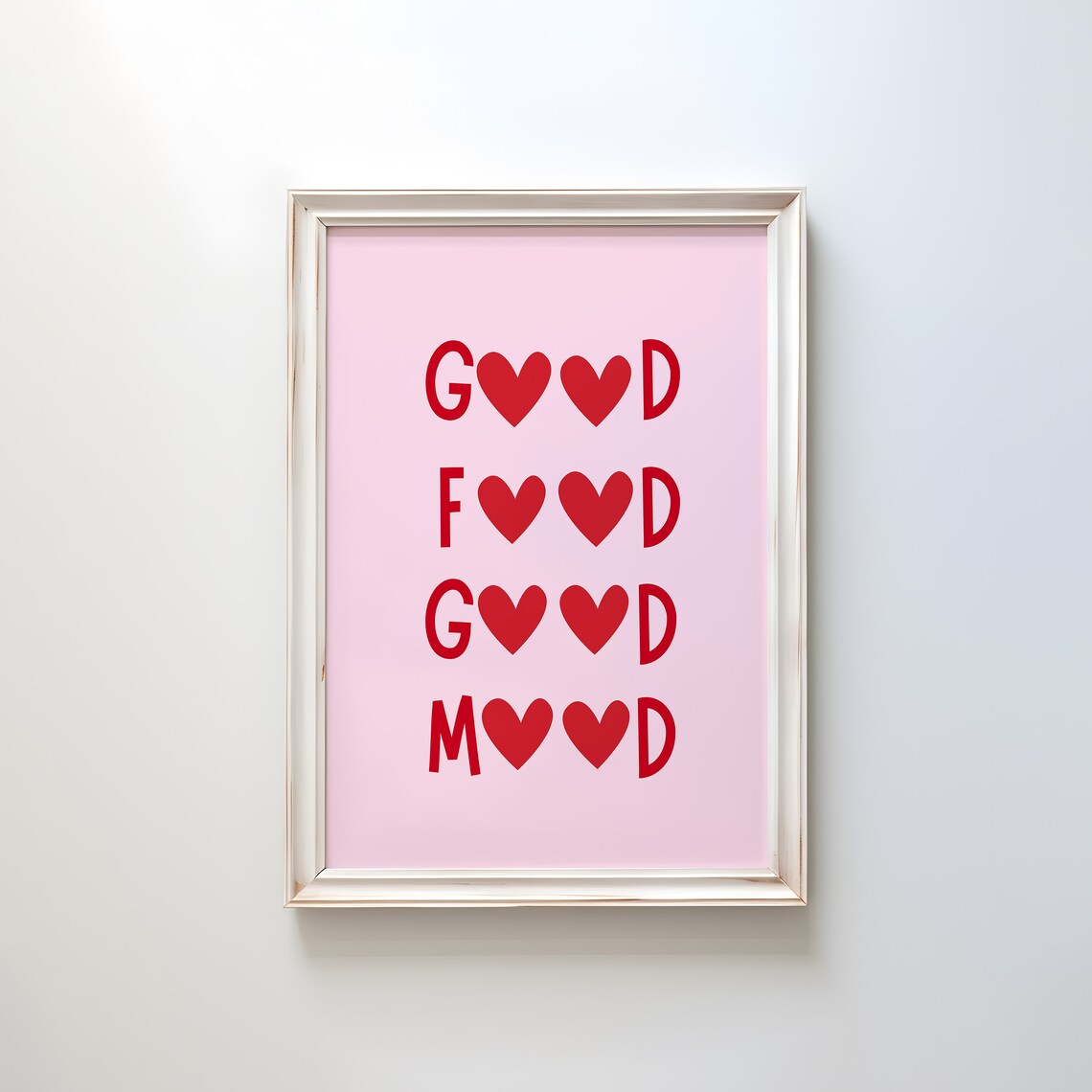 Good Food Good Mood Pink Red Heart Aesthetic Kitchen Quote Wall Art - Image 2