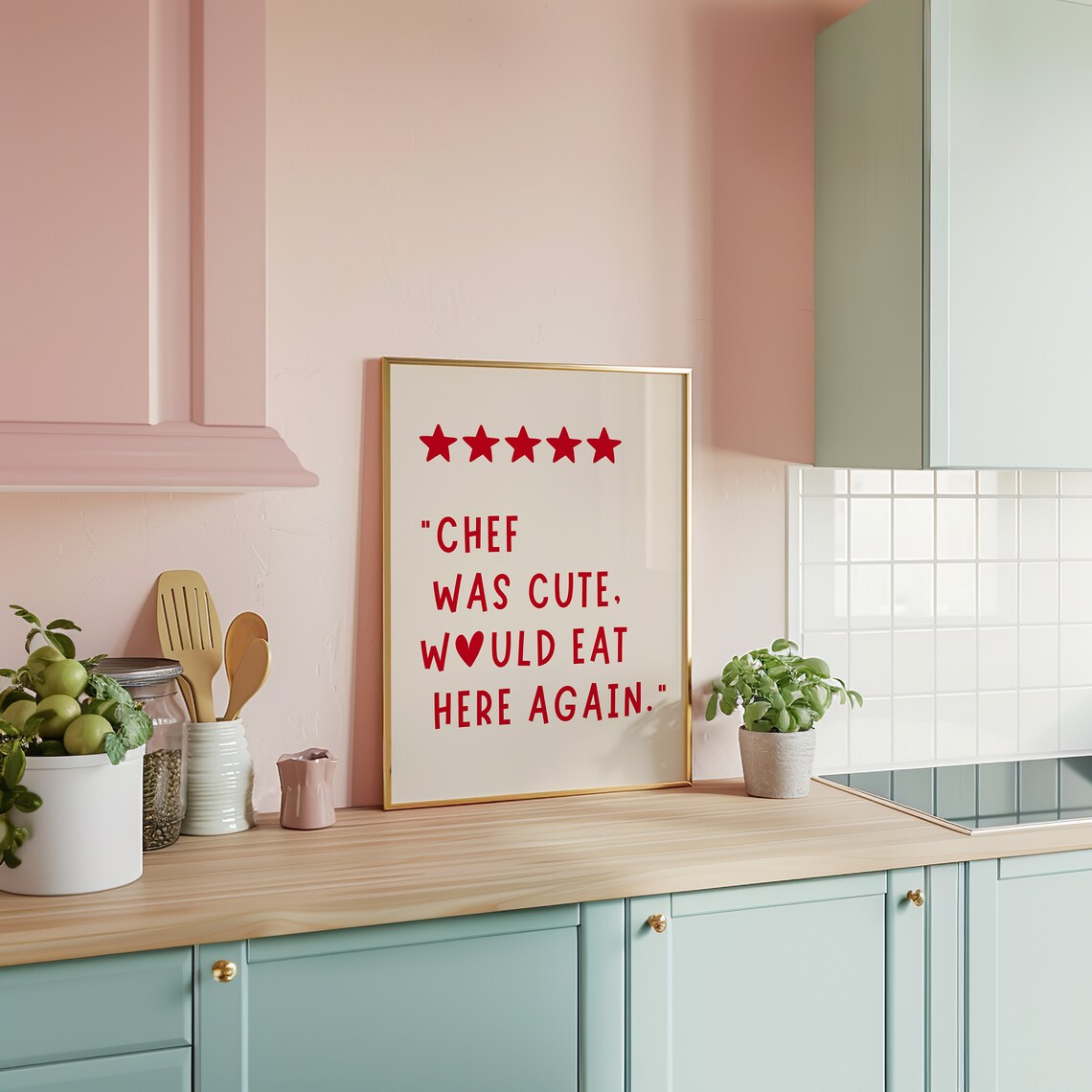 Chef Was Cute Minimalist Heart Kitchen Wall Art - Image 4