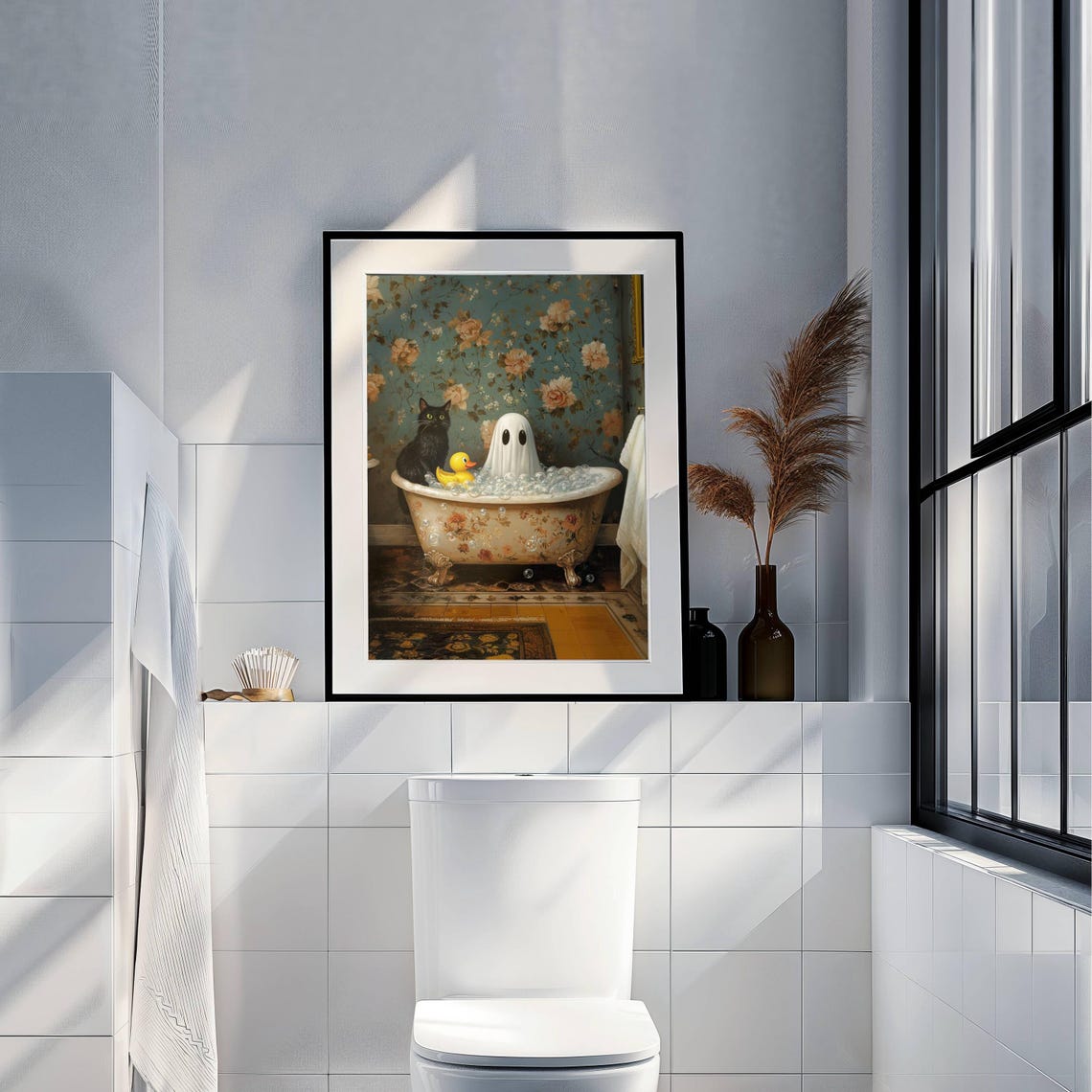 Black Cat Ghost and Rubber Duck in a Vintage Bubble Bath Poster - Image 4