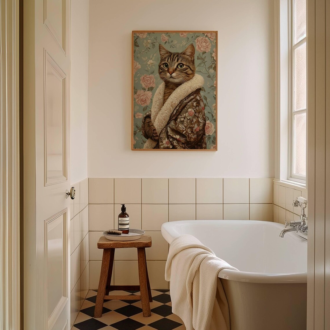 Brown Tabby Cat in Bathrobe Poster, Bathroom Decor - Image 2