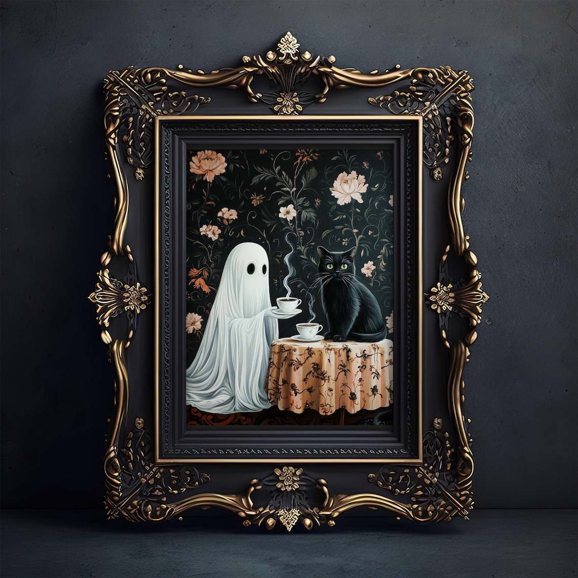 Coffee Time Ghost and Black Cat, Whimsigoth Poster