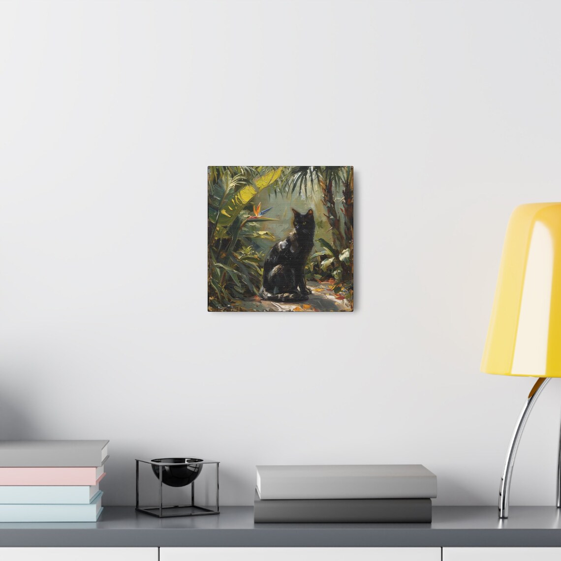 Black Cat in Tropical Garden Bird of Paradise Feline Oil Painting Poster - Image 7