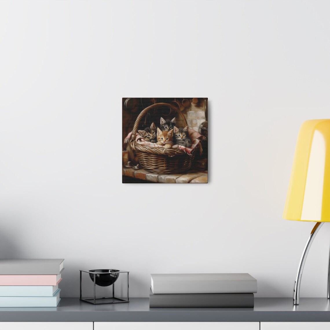 Four Kittens in Wicker Basket Farmhouse Kitchen Oil Painting Poster - Image 7