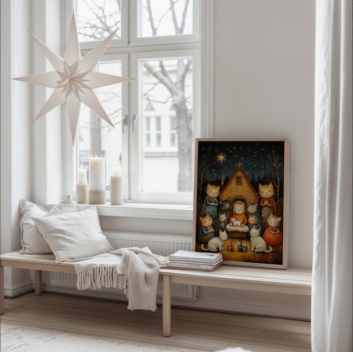 Folk Art Cat Nativity Scene Christmas Poster - Image 6