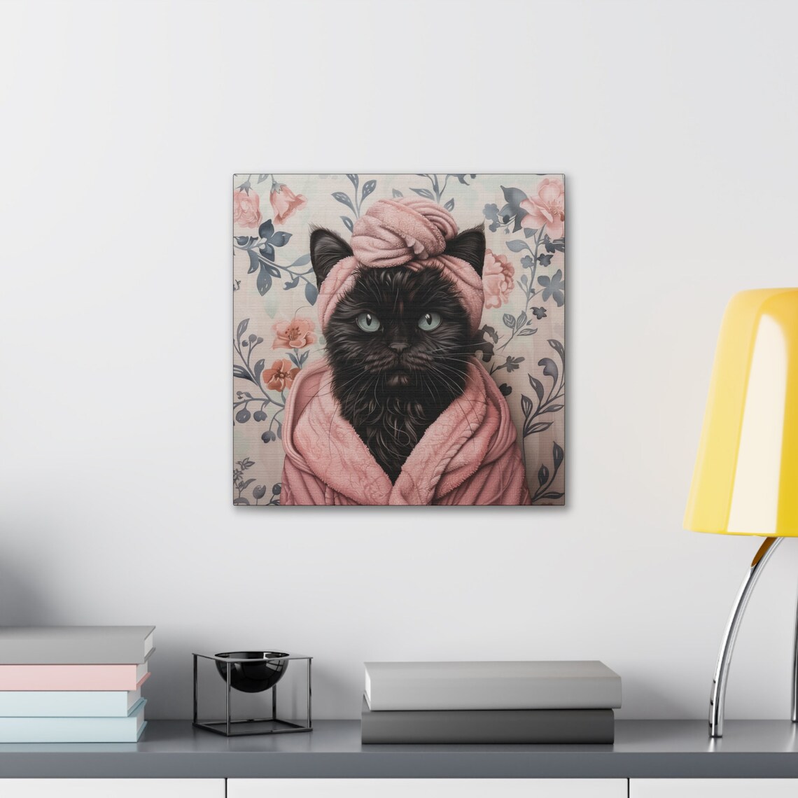 Black Cat In Pink Bathrobe And Towel Turban Bathroom Funny Poster - Image 5