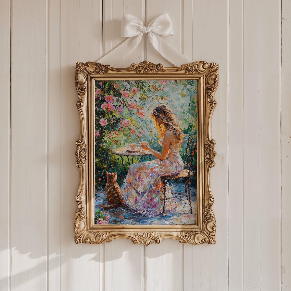 Woman And Cat Garden Tea Party Poster, Spring Floral - Image 6