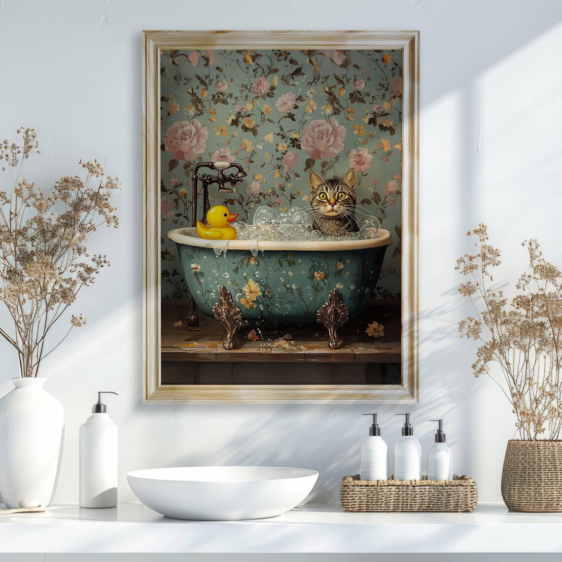 Gray Tabby Cat in Bathtub, Bathroom Wall Art Print - Image 4