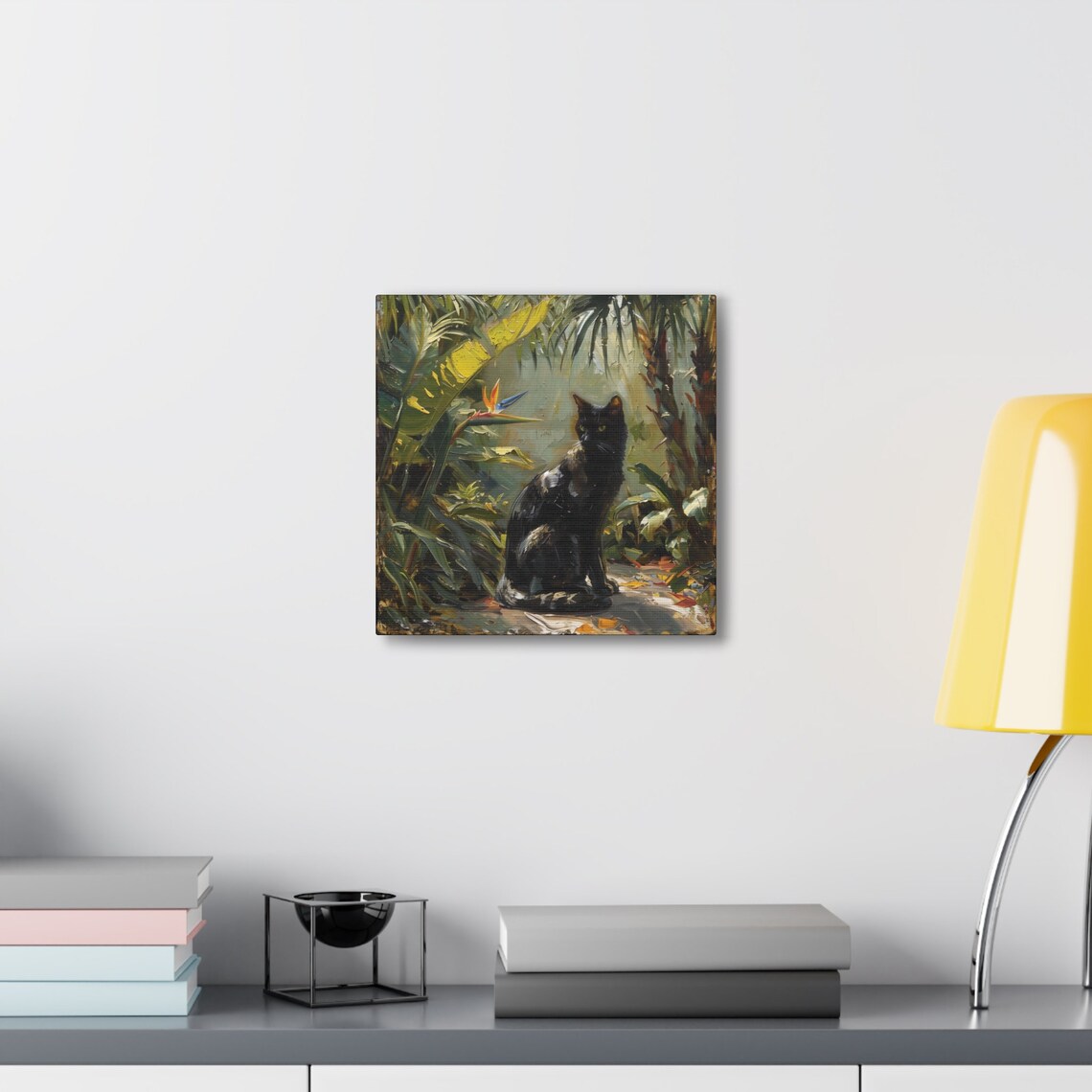 Black Cat in Tropical Garden Bird of Paradise Feline Oil Painting Poster - Image 6