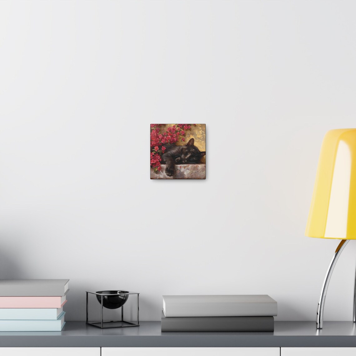 Black Cat Sleeping Among Red Bougainvillea Flowers Oil Painting Poster - Image 4