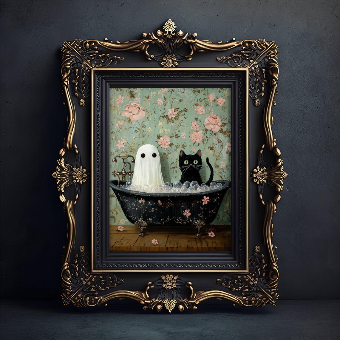Ghost And Cat In Bath, Funny Cat Wall Art Print - Image 3
