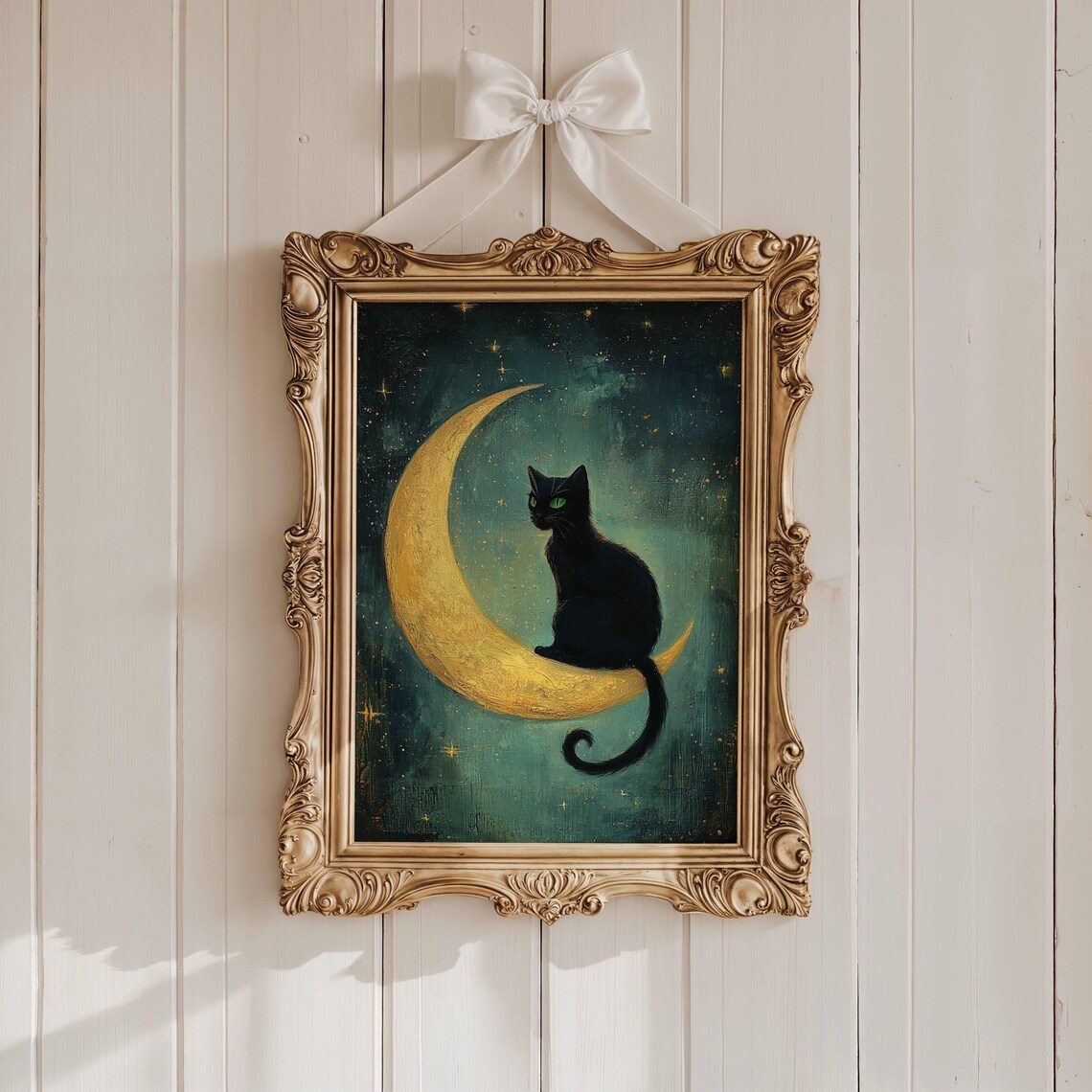 Black Cat On Crescent Moon, Whimsigoth Art Print - Image 3