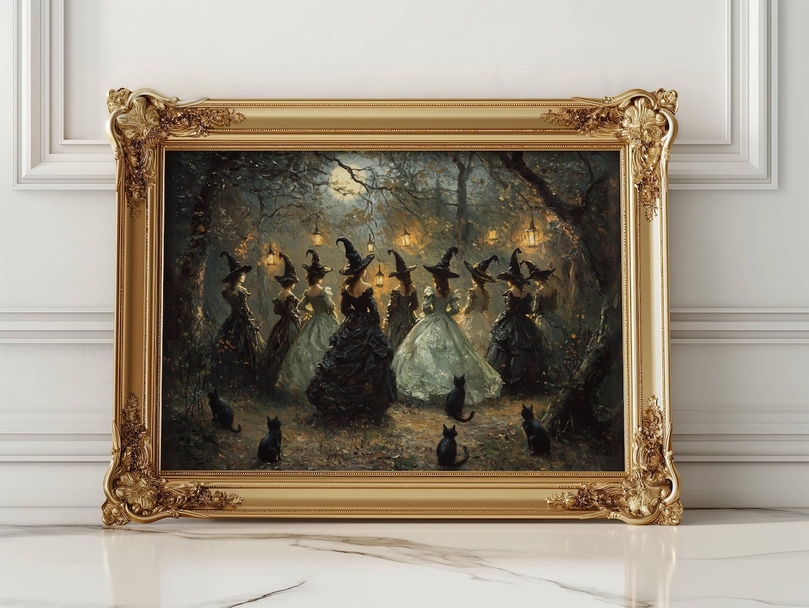 Midnight Gathering Of Witches Cat Art Print