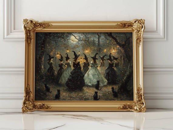 Midnight Gathering Of Witches Cat Art Print