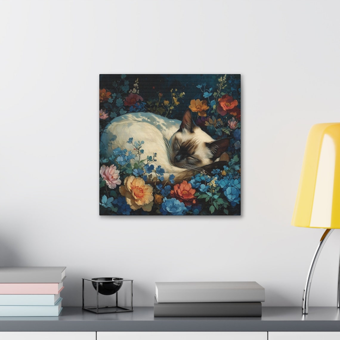 Siamese Cat Sleeping in Blue and Orange Night Wildflowers Poster - Image 3