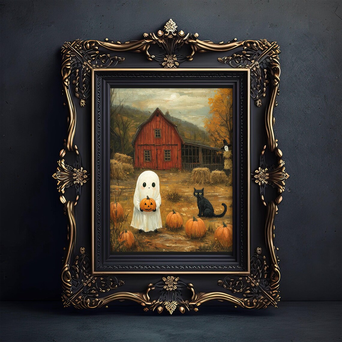 Ghost and Cat in Pumpkin Patch, Whimsigoth Poster - Image 7