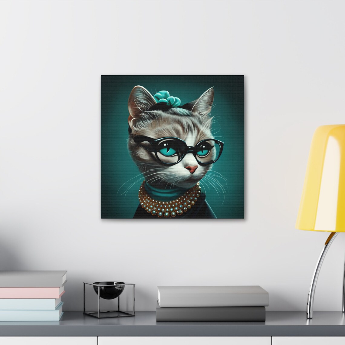 Fancy Cat Portrait With Sunglasses and Pearl Necklace Poster - Image 2