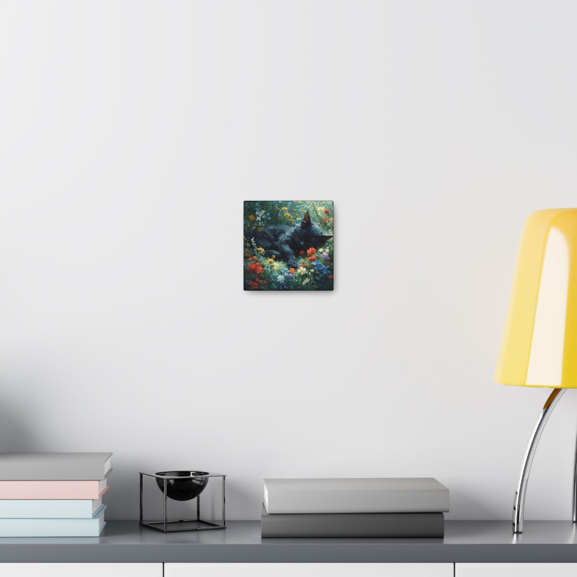 Black Cat Sleeping in a Colorful Wildflower Meadow Scene Poster - Image 2