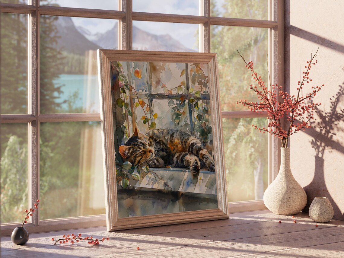 Tabby Cat in Window Art Print, Cat Wall Decor - Image 4