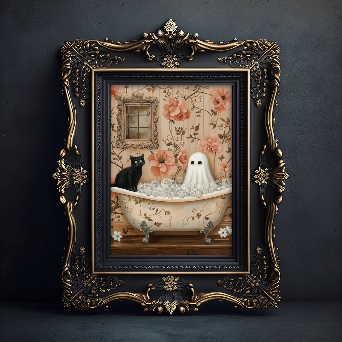Ghost and Cat in Bathtub, Bathroom Poster