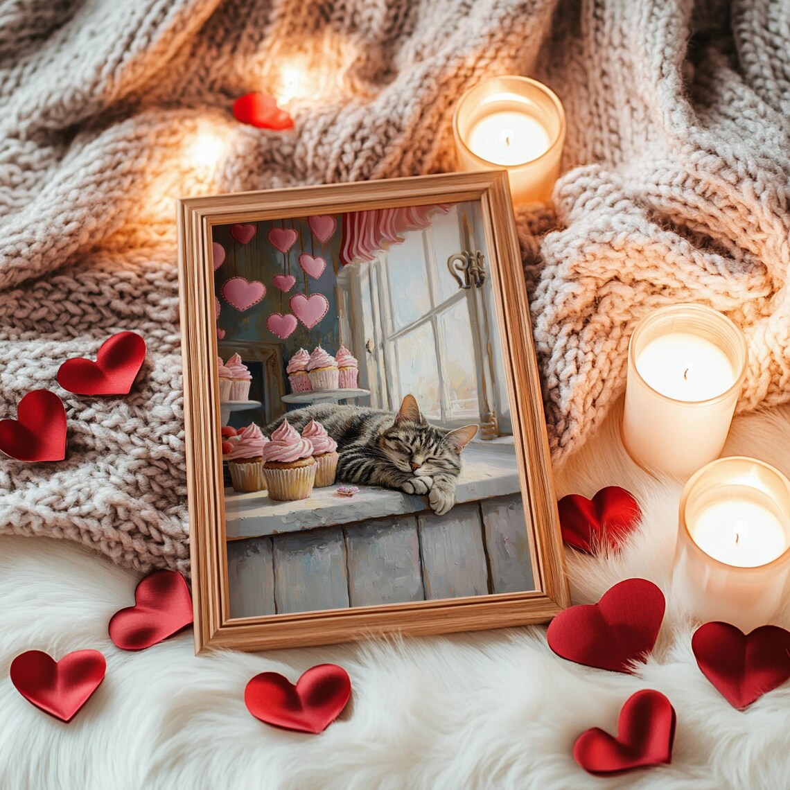 Tabby Cat And Cupcakes Valentines Day Poster - Image 5