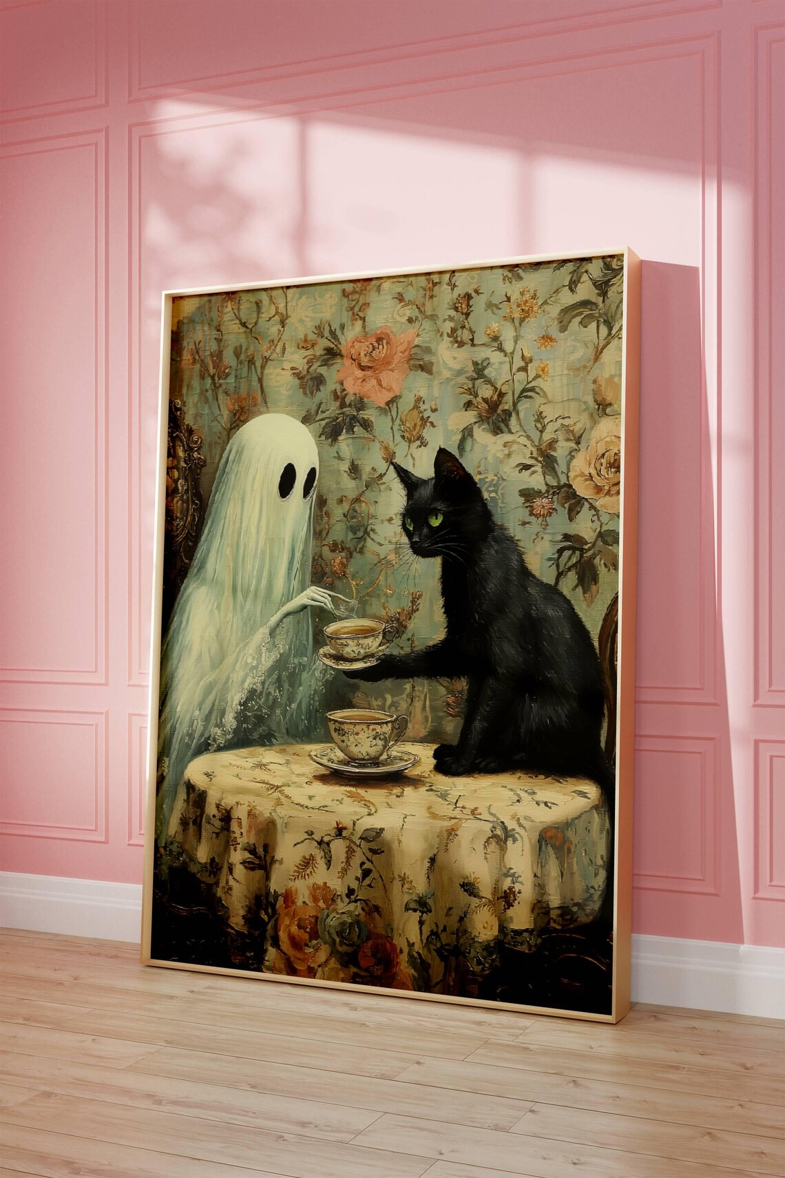 Ghost And Black Cat Teatime, Spooky Halloween Art Print - Image 7