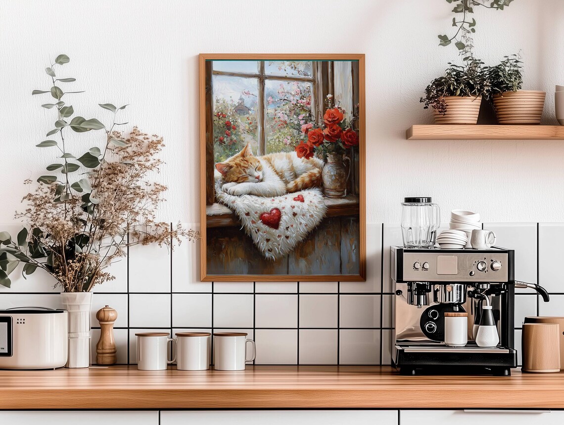 Tabby Cat Valentines Day Floral Wall Art Print - Image 6