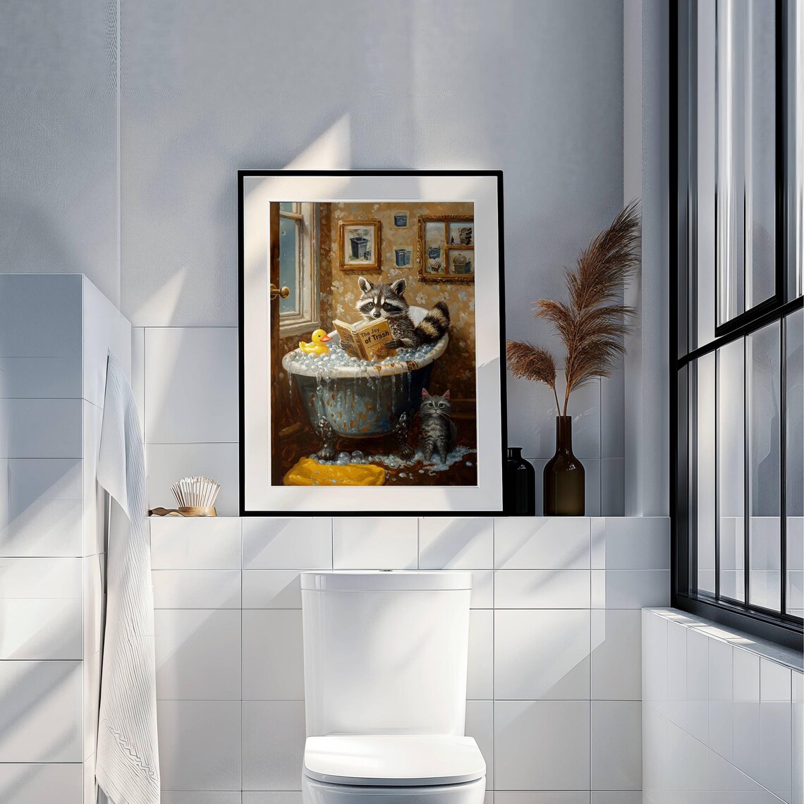 Raccoon Reading in Bathtub Funny Bathroom Wall Art - Image 6