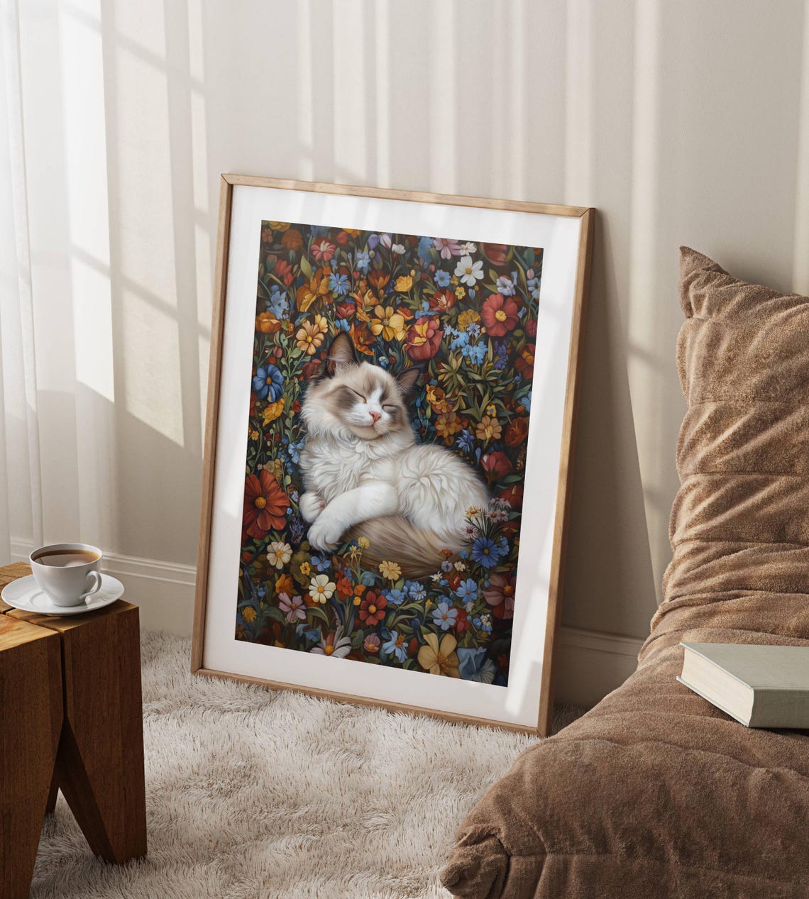 Sleeping Ragdoll Cat Nestled in a Colorful Wildflower Garden Poster - Image 7
