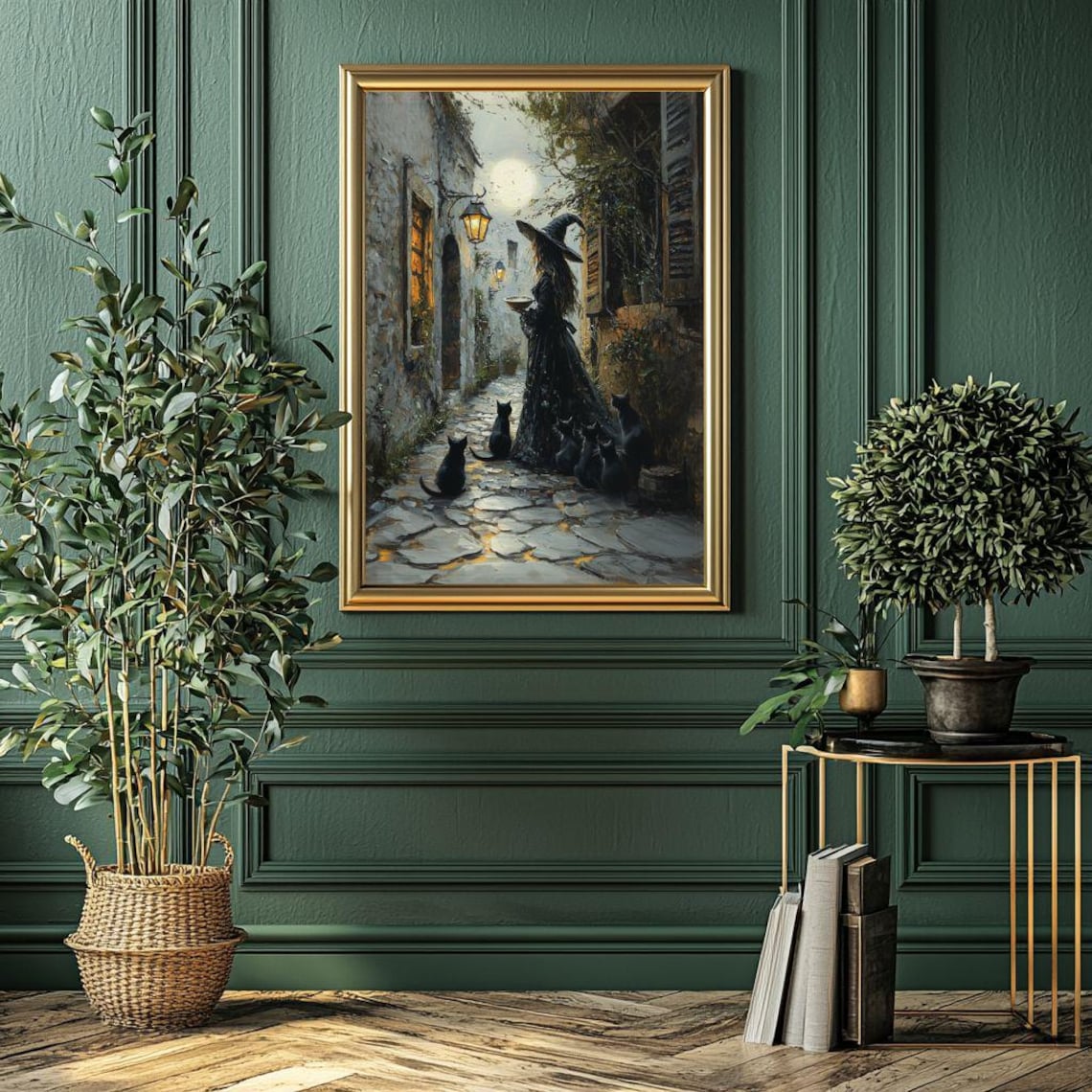 Witch Feeding Cats, Whimsigoth Cat Wall Art Print - Image 5