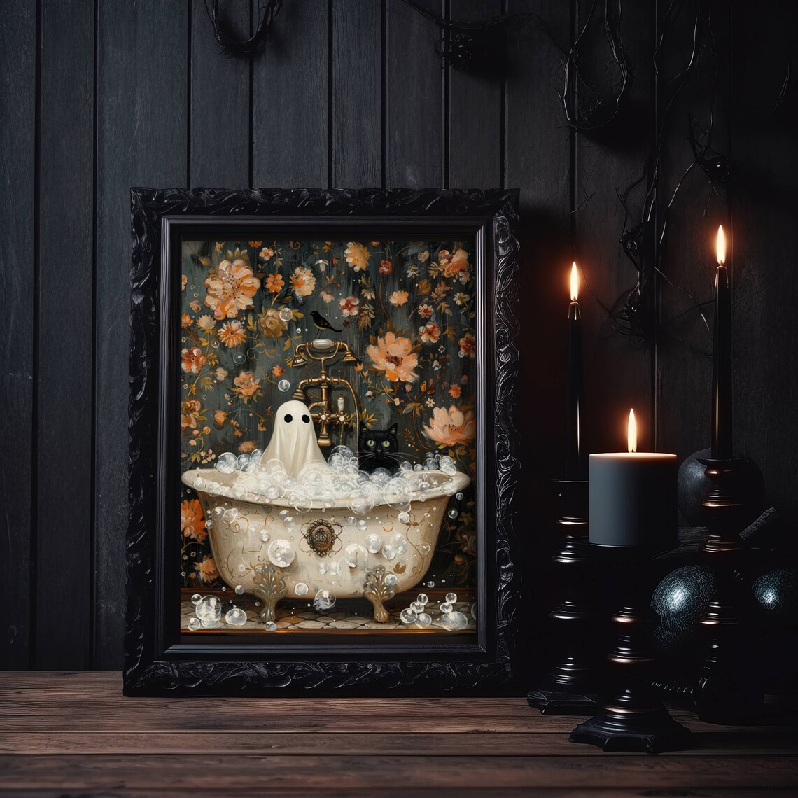 Ghost And Cat In Bathtub Halloween Poster Print - Image 6