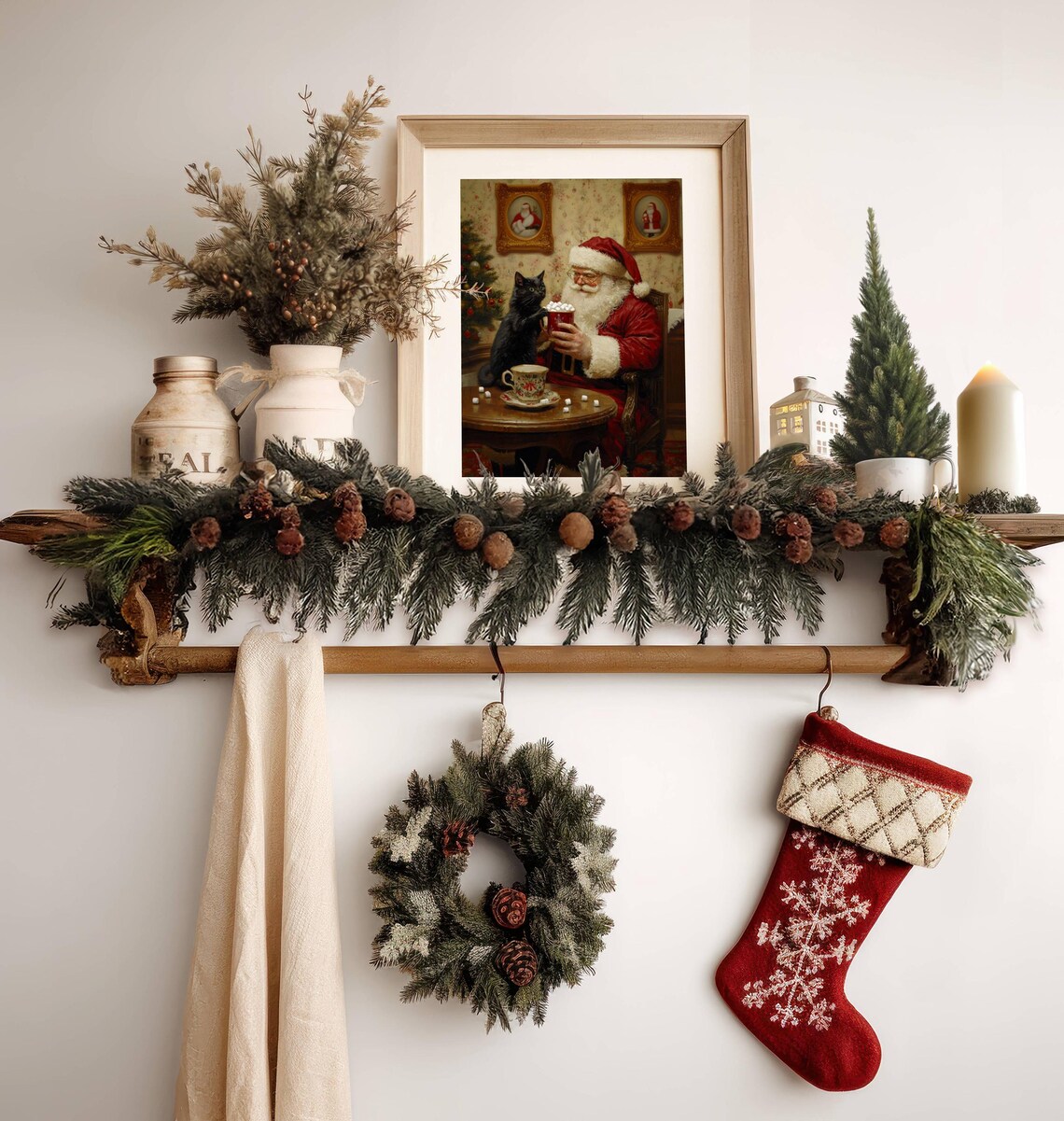 Santa Claus and Black Cat Christmas Art Print - Image 6