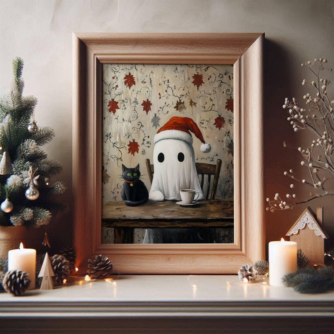 Christmas Ghost and Black Cat, Whimsigoth Art Print - Image 6