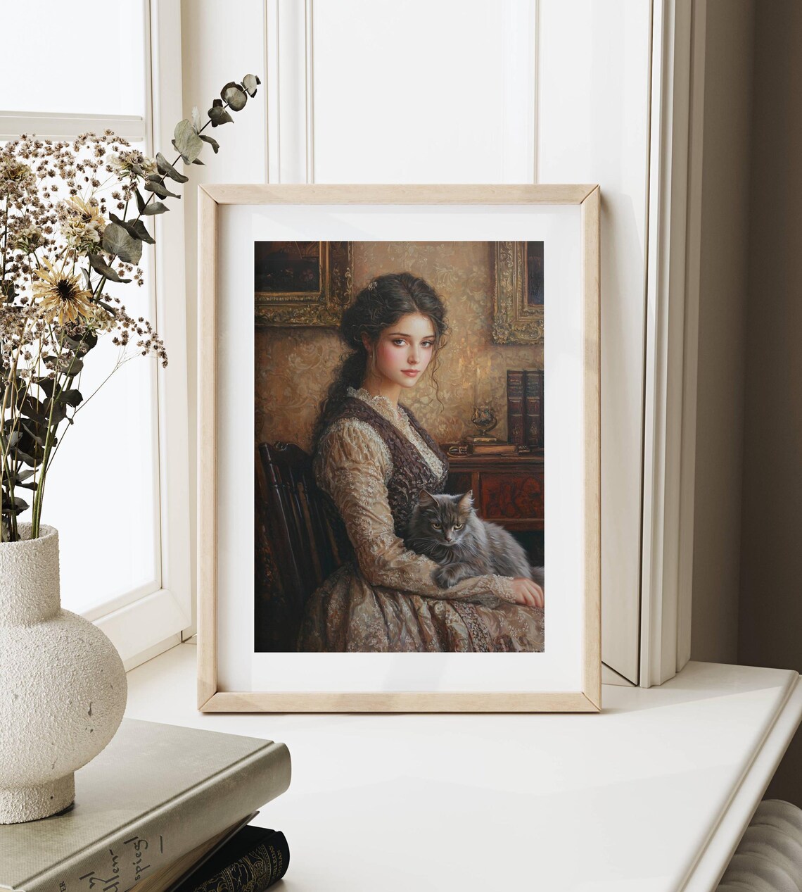 Victorian Lady With Her Cat, Moody Poster Print - Image 2