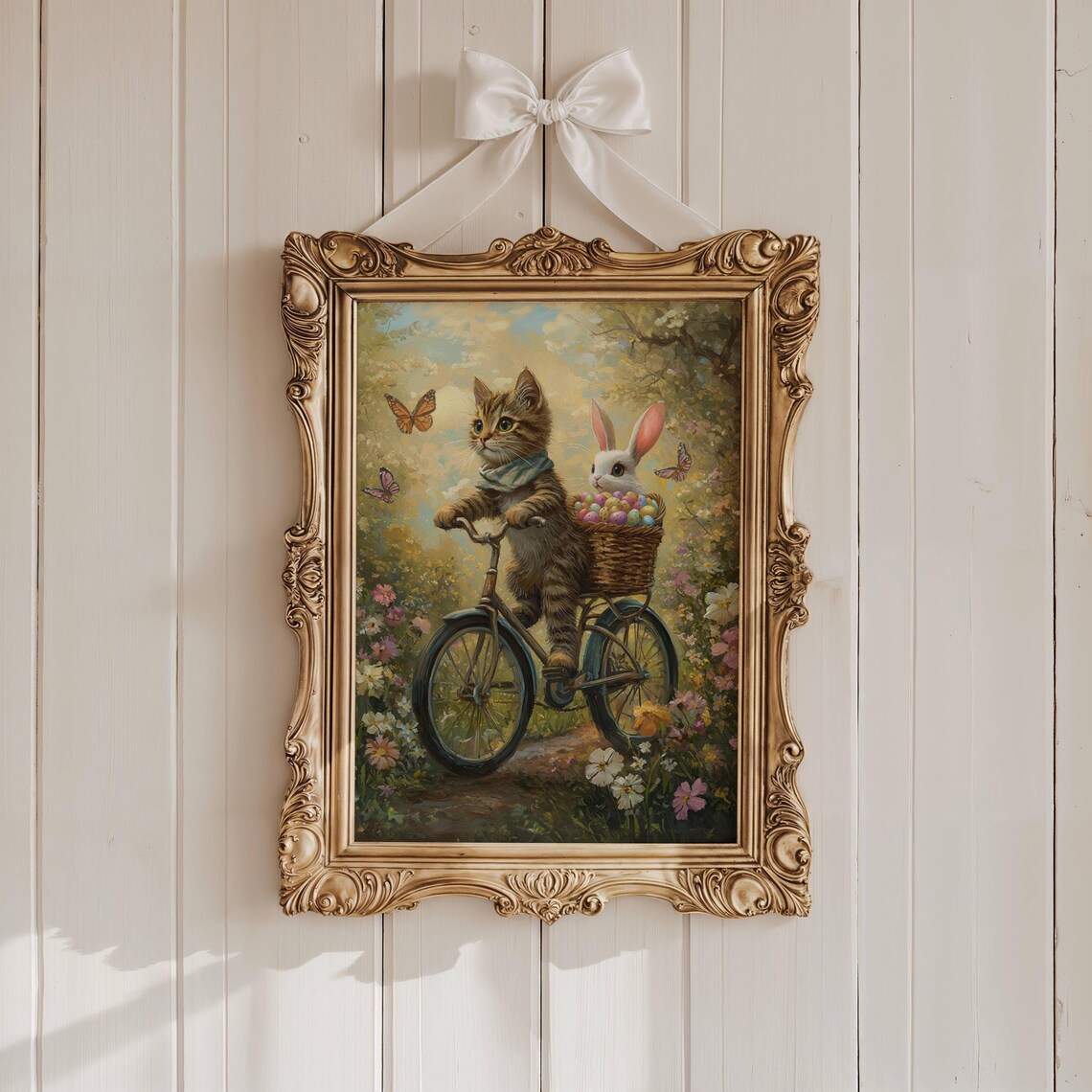 Tabby Cat and Bunny Easter Bike Ride, Floral Poster - Image 6