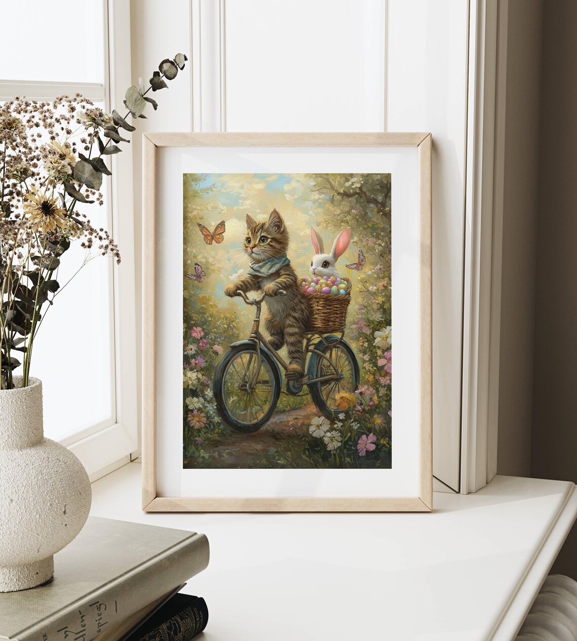 Tabby Cat and Bunny Easter Bike Ride, Floral Poster - Image 7
