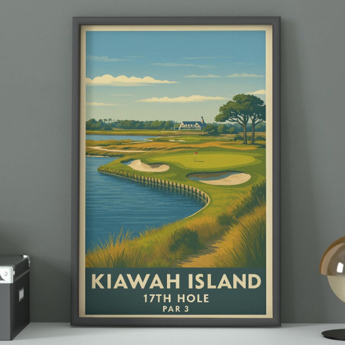 Kiawah Island 17th Hole Par 3 Vintage Golf Course Travel Poster