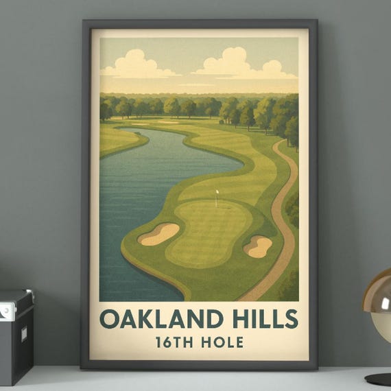 Oakland Hills 16th Hole Golf Poster Vintage Course Art Print