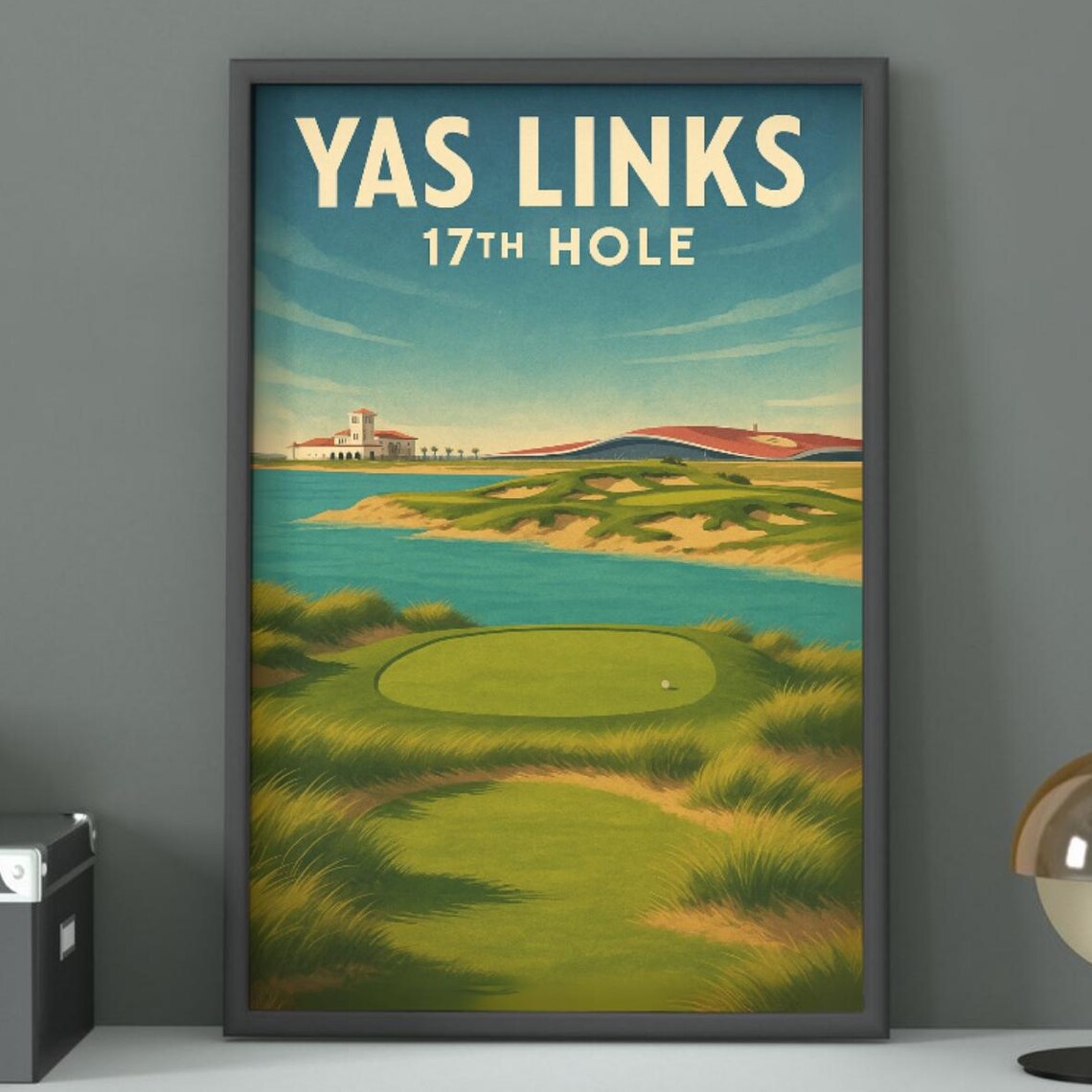 Yas Links 17th Hole Golf Course Vintage Coastal Travel Art Poster