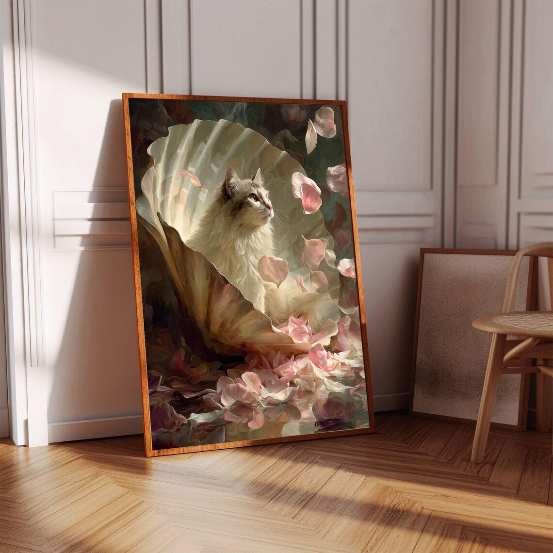 White Cat in Seashell Botticelli Birth of Venus Parody Poster - Image 4