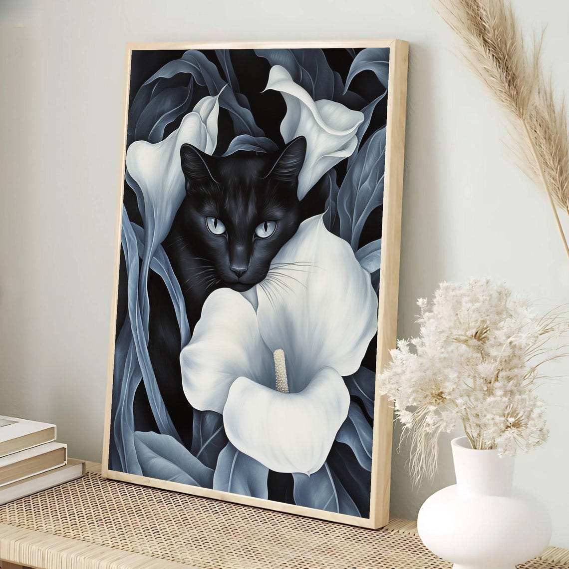 Black Cat Among White Calla Lilies Georgia OKeeffe Art Poster - Image 4