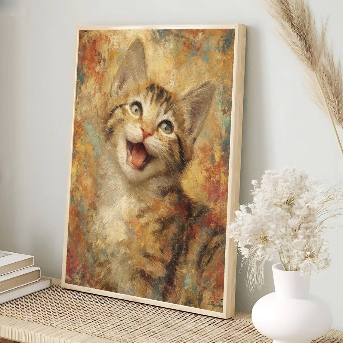 Happy Laughing Tabby Kitten Painterly Portrait Cat Art Poster - Image 3
