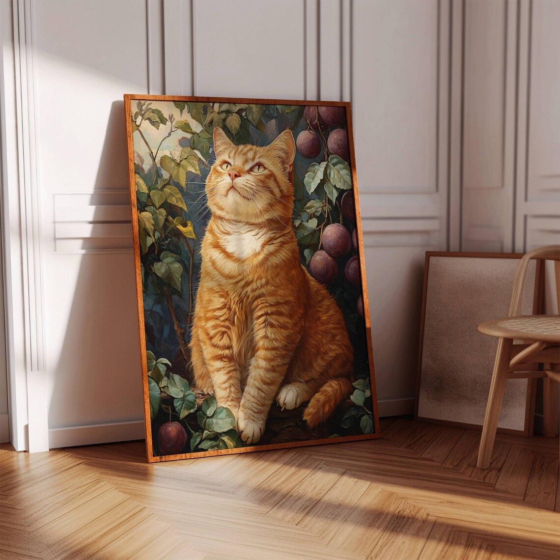 Orange Tabby Cat Among Plums Classical Oil Painting Style Poster - Image 3