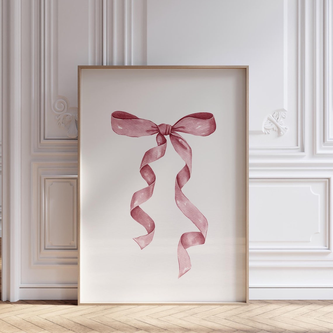 Pink Ribbon Watercolor Bow Coquette Balletcore Nursery Art Poster