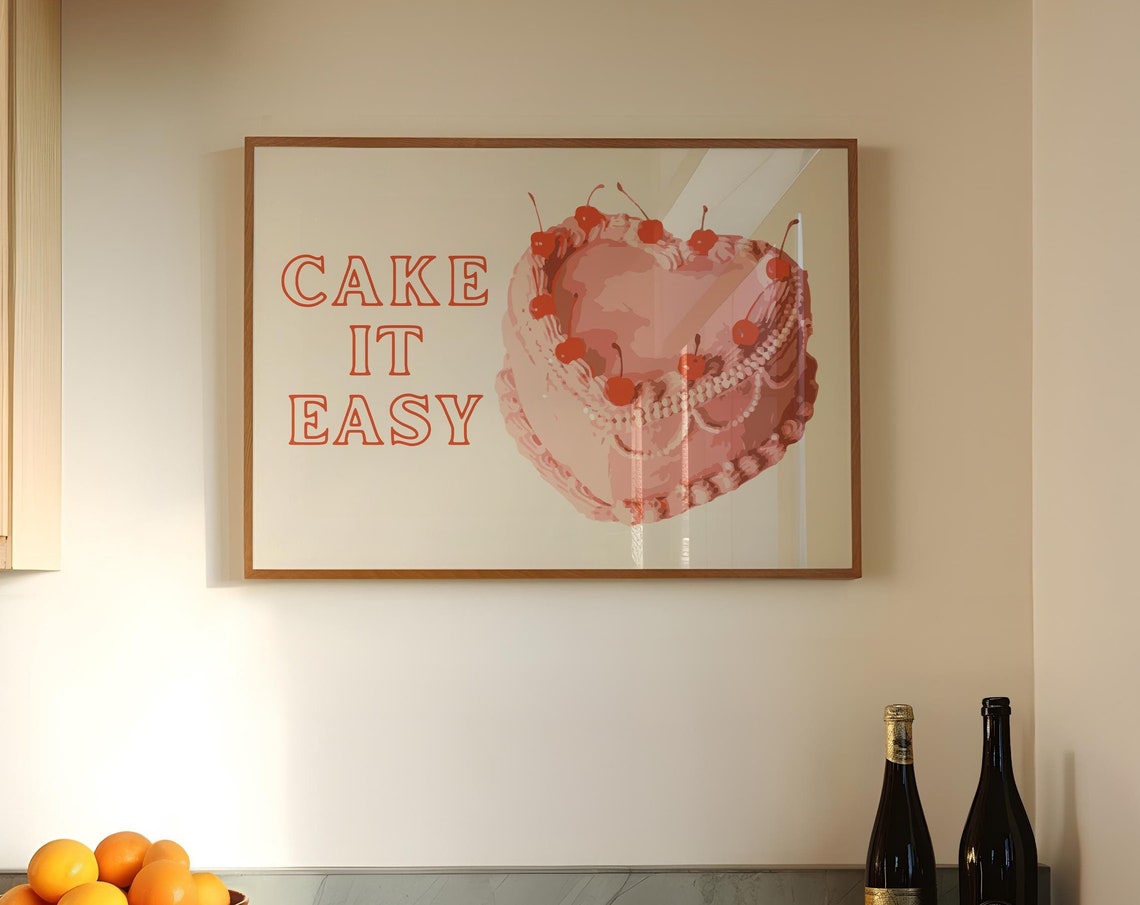 Cake It Easy Pink Heart Cherry Cake Girly Retro Kitchen Poster - Image 5