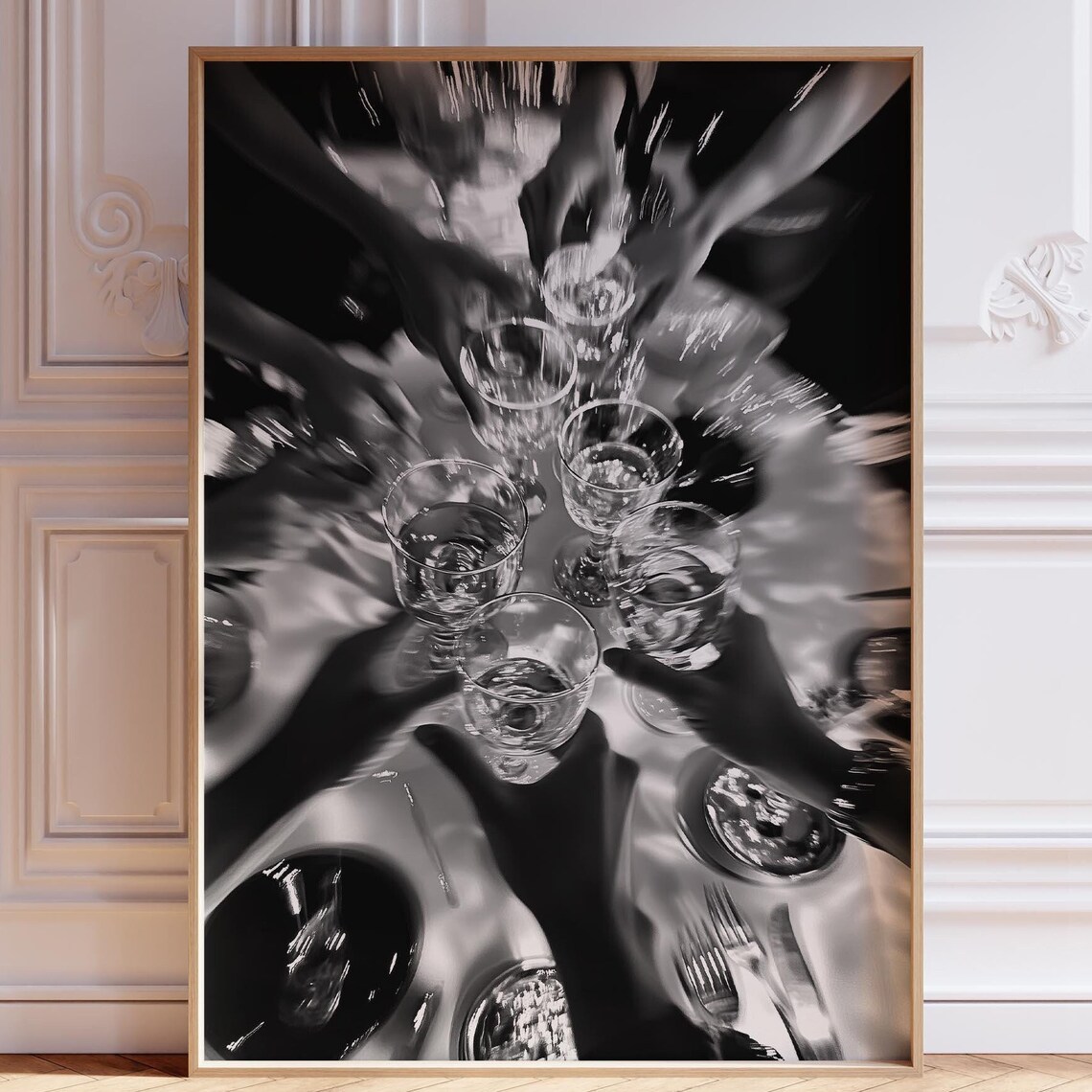 Black And White Friends Toasting Wine Glasses Celebration Poster