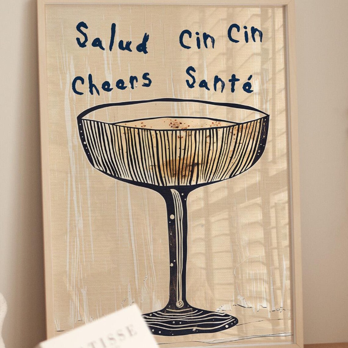Salud Cin Cin Cheers Sante Sketched Cocktail Coupe Bar Art Poster
