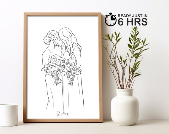 Personalized Gift For Bride One Line Drawing Custom Bride Gift From Sister Bride And Bridesmaid Print Brides Sister Custom Wedding Gift
