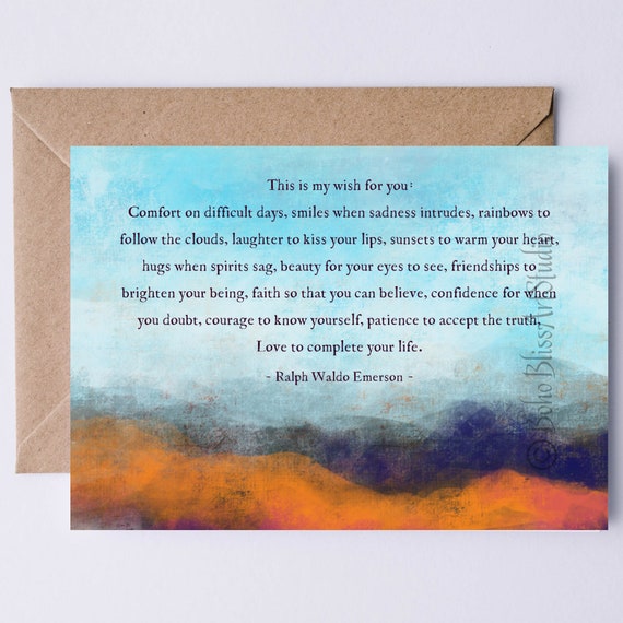 Ralph Waldo Emerson Quote Card This Is My Wish For You Card Graduation Emotional Support Birthday Recovery Healing Card