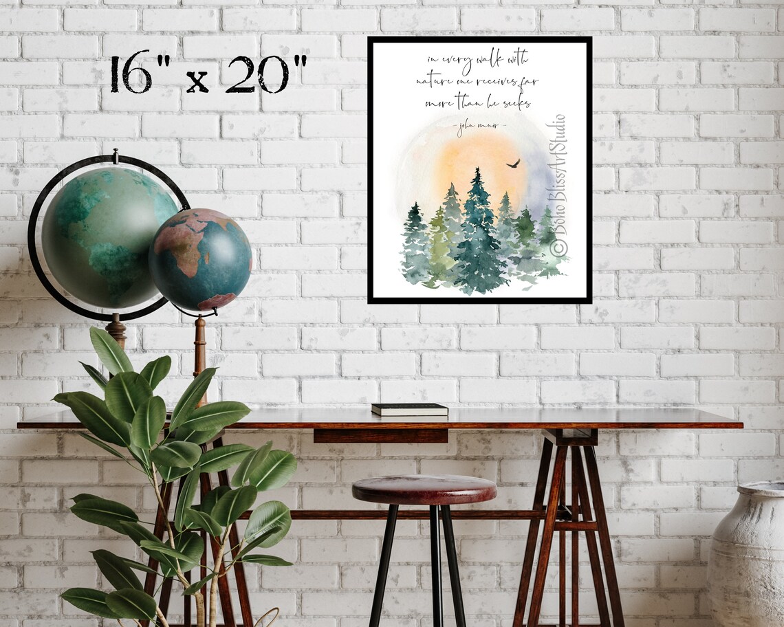 John Muir Nature Quote Art Print, Motivational Wall Art - Image 2